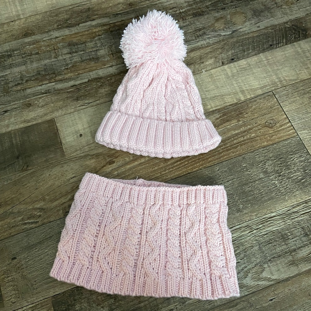 Cozy Pink Knit Kids Hat & Scarf Set